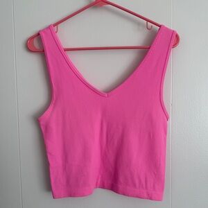 Pink Ribbed V-Neck Women's Top